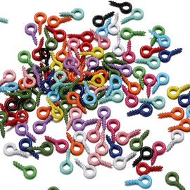 Heuskay 100PCS Small Screw Eye Pins Hooks Self-Tapping Eyelets Mini Screw Eye Bails for Jewelry Making Findings DIY Crafts 5x10mm (Colorful)