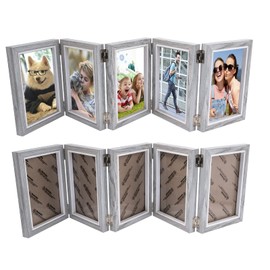 Rustic 5 Picture Frame, Folding 4" x 6" Hinged Picture Frame, Wooden Farmhouse Collage Photo Frame for Family Pictures, Tabletop Hinged Picture Frame for Thanksgiving Christmas Valentine Birthday