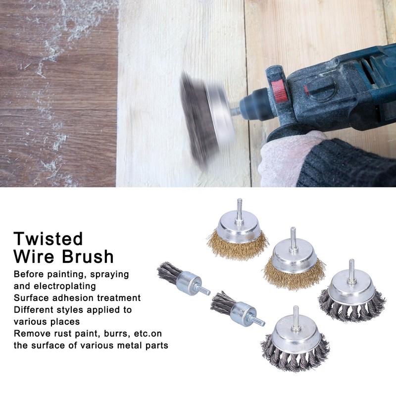 6Pcs Twisted Wire Brush Steel Metal Deburring Grinding Rust Removal