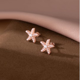 SLUYNZ 925 Sterling Silver Pearls Starfish Stud Earrings for Women Teens Beach Stud Earrings (C-ROSE GOLD)