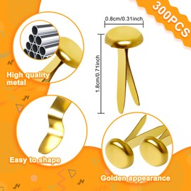 Hapy Shop Paper Brass Fasteners, 3/4-Inch Metal Brass Brads Round Brads for Paper Crafts Making DIY, 300 Pack