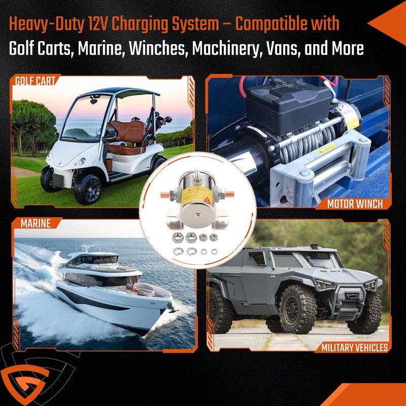 Max 200A 3 Terminal Continuous Duty Solenoid Relay for Golf