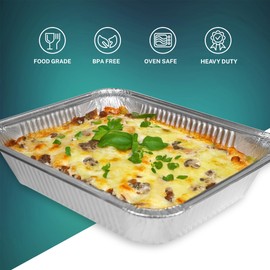 Klex 9" Round Aluminum Foil Pans with Clear Dome Lids for Cooking, Baking, Reheating, Disposable Takeout Pans (9 Inch / 50 Sets)