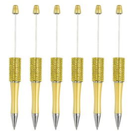 PATIKIL Diamond Beadable Pens, 6 Pcs Plastic Black Ink Bead Pen Creative DIY Ballpoint Pens for Teacher Office DIY Crafts Party Decorations Handmade Supplies, Yellow
