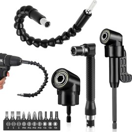 14Pcs Tools Flexible Drill Bit Extension,Include 2Pcs Hex Shank 105° Right Angle Drill Attachment 10 Short Screwdriver Bits 90° Angled Bits & Bendable Drill Bit Extension
