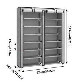 JIUYOTREE 7-Tier Shoe Rack Storage Organizer with Dustproof Cover Closet Cabinet Shelf Holds up to 28 Pairs for Doorway Corridor Balcony Living Room Ash Gray