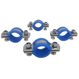 Stainless Steel Heavy Duty Flat Band Pipe Hose Clamp with Rubber Cushion, Multipurpose Rigid Handless Split Ring Clamp Bracket ID 19mm, Pack of 4