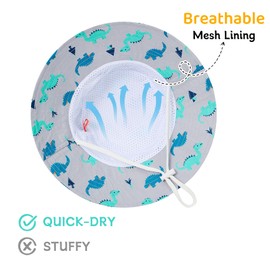 Durio UPF 50+ Baby Sun Hat Summer Sun Protection Wide Brim Soft Lining Beach Essential for Boys and Girls Toddler Bucket Hat D Grey Dinosaur 2-4T