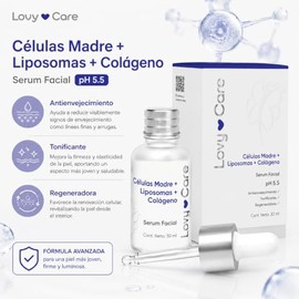 LOVY CARE Serum Facial Células Madre  Liposomas  Colágeno, 30 ml, Rejuvenecedor, Hidratante y Tratamiento Antiarrugas                                 
