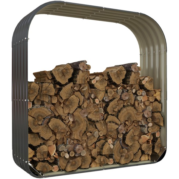 Outsunny Galvanized Steel Firewood Rack Outdoor, 4.7' x 1.4' x