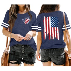 American Flag Shirts for Women 4th of July Patriotic Tee USA Flag Stars Stripes Short Sleeve Casual Tops