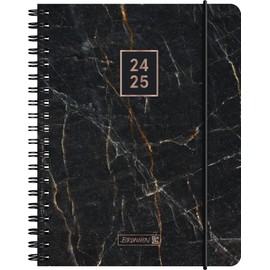 BRUNNEN School Diary (2024/2025) "Black Marble", 2 Pages = 1 Week, A6, 208 Pages, Black