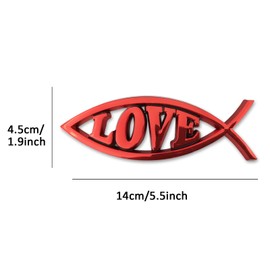 Jesus Fish Decal Sticker Christian Car Decals Christian Fish Emblem Jesus Fish Stickers Plastic Chrome Symbol Fish Emblem for Car Truck Fridge Wall Window Badge (Red Love)