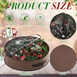 Vincreem 4 Pack Christmas Wreath Storage Container Wreath Storage Box with Clear Window and Handles Upgrade Oxford Cloth Garland Storage Bags with Dual Zipper for Xmas Wreath wrapping(Brown,30 Inch)