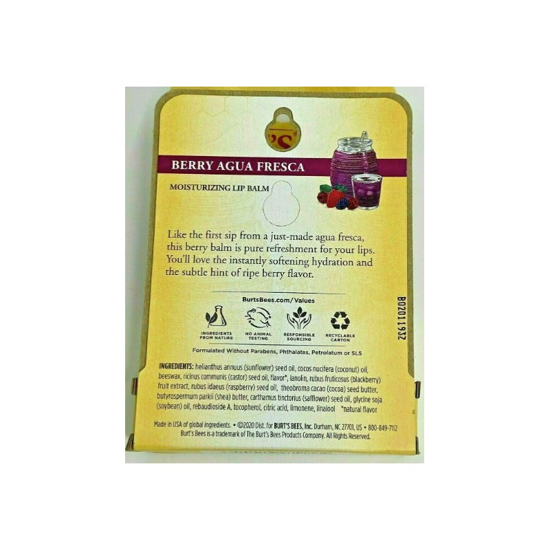 1 New Burt's Bees BERRY AGUA FRESCA (Acai) 100% Natural