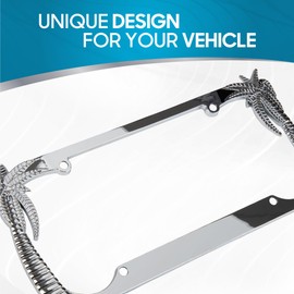 BDK Heavy Duty Rust-Proof Stainless Steel Chrome License Plate Frame - Tropical Palm Tree, Universal Fit for Car, Truck, SUV, Front or Rear
