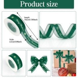 Merry Christmas Ribbon for Christmas Tree 1 Inch 10 Yard Printing Mesh Satin Green Ribbon for Gift Wrapping Green Christmas Ribbon for Flower Bouquet Holiday Ribbon Green Bows Christmas Table Decor