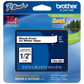 Genuine Brother 1/2" (12mm) Black on White TZe P-Touch Tape for Brother PT-1100, PT1100 Label Maker