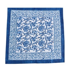 ATOSII - Servilletas de tela de algodón 100 % color azul medianoche, bloque de mano, estampado floral, perfecto para cenas, bodas, cócteles, fiestas I 20 x 20 pulgadas, juego de 4 I
