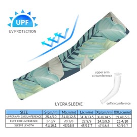 Xmkltbz 1 Pair Cooling Arm Sleeves, Unisex Warmer Spandex Sports Cover Uv Sun Protection for Cycling Golf Running L Print Turquoise Yellow Grey Tropical Palm and Matte Leaves on Dark Blue