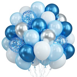 30 Blue White Balloons Blue White Latex Balloons Birthday Decorations Blue Confetti Balloons Metallic Silver Metallic Blue Helium Balloons Wedding Graduation Party Baby Shower Party Birthday Decoration Fashion Decoration