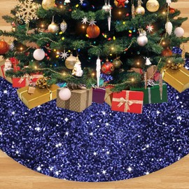 FANPROMS Navy Blue Christmas Tree Skirt 36 Inch Shiny Sequins Christmas Tree Skirt Soft Velour Xmas Tree Skirt Mat Sparkle Tree Skirt Navy Tree Skirts Hallowen Tree Ornaments for Indoor Decorations