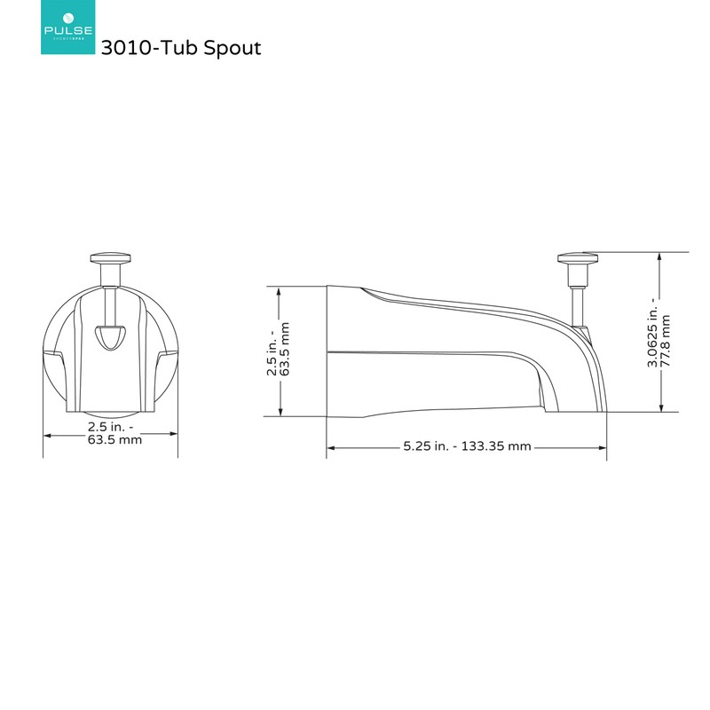 PULSE ShowerSpas 3010-TS-BN Bathtub Spout Valve with Diverter, 1/2" Slip