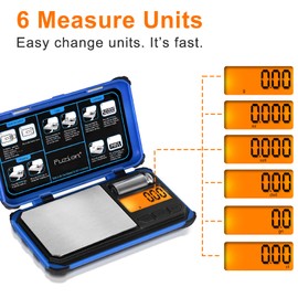 Fuzion TRI Digital Scale, 200g Gram Scale in 0.01g Increments, Digital Pocket Scale, 6 Measure Units for Food, Jewelry, Herbs, Powder, Small Scale with LCD, Tare (Blue)