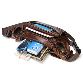 Riñonera de piel para hombres y mujeres, para viajes al aire última intervensión, senderismo, camping, caminar, correr, cadera y vagabundo, bolsa delgada para teléfono celular, Café, Una talla,