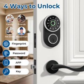 FITNATE Smart Fingerprint Door Lock, 4-in-1 Keyless Entry Door Lock, App Control, Electronic Digital Touchscreen Keypad Deadbolt,Biometric Smart Locks for Front Door