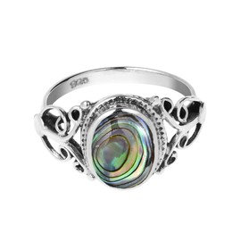 AeraVida Elegant Vintage Oval Shaped Abalone Shell on .925 Sterling Silver Ring | Timeless Nature-Inspired Jewelry for Women | Size 6
