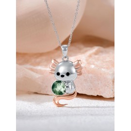 Dorunmo Axolotl Necklace Sterling Silver Axolotl Jewelry Animal Necklace Moss Agate Necklace Axolotl Jewelry Axolotl Necklace for Women Birthday Christmas Anniversary Cute Animal Jewelry for Women