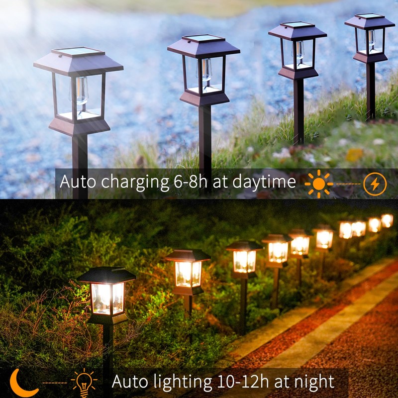 Glosola 6Pack Solar Pathway Lights Outdoor Waterproof IP65, Brown Solar