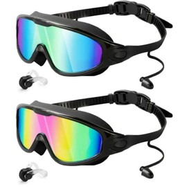 Anti-fog Swimming Goggles, Anti-uv Swimming Goggles with Ear Plugs, Swim Glasses for Men Women Youth, Water Sports Equipment, Goggles for Swimming - Color: 2 Counts Multicolor, Specification: one size fits all