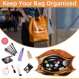 LITLANDSTAR Handbag Organiser, Felt Bag Organiser with Multiple Compartments, Handbag Folder Organiser with Key Ring for Women Handbags, Black