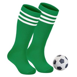 Toddler Soccer Socks for Boys Basketball Baseball Sock Girls Althletic Softball Knee High Tube Long Socks for Youth 1 Pair Green White 6-9 Years
