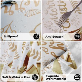 Christmas Table Cloth Rectangular Wipe Clean Tablecloths Water Resistant Polyester Table Protector for Dining Room Tables Xmas Party Holiday Winter Home Decor, 60" x 84", Floral Leaves - White