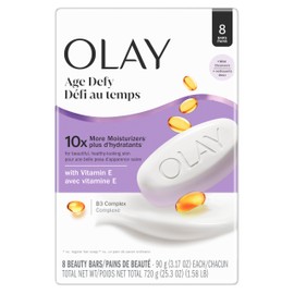 Olay Beauty Bar, Age Defying, 10x More Moisturizers, Smooth & Gentle on Skin, Vitamin E & Vitamin B3 Complex, For All Skin Types, Shea Butter Scent, 3.17 oz, (Pack of 8)
