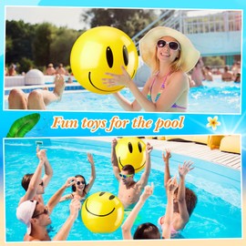 Motionchic 12 Pcs Smile Inflatable Beach Balls 12 Inch Summer Beach Pool Party Toys Bulk Yellow Smile Face Water Balls for Summer Vacation Swimming Pool Games Birthday Party Favors