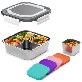 ENCYS Snackle Box Container Stainless Steel Conntainers with Lids 5 Pack,Large Stainless Steel Container(1.5qt) and Set of 4 Snack Containers,Convenient to Carry,Suitable for Picnics and Travel