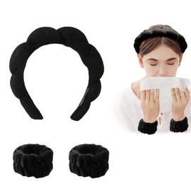 Headband Wrist Wash Band Set, Spa Face Hairband Wrist, Wrist Spa Wash Band, Sponge and Terry Cloth Fabric Headband, Wrist Makeup, for Skin Care, Facial Cleansing, Shower (#2)
