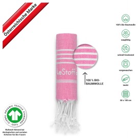 LeStoff Premium Hammam Towel 50 x 100 cm - 100% Organic Cotton, Prewashed, Sustainable, Lightweight, Compact, Absorbent & Quick Drying - Towel for Bath, Guests, Face, Sports, Travel, Camping (Pink)