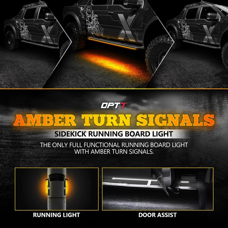 OPT7 Sidekick 78" Running Board Lights 2PCS LED Strips w/Amber