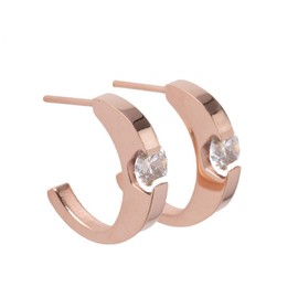 LuckyLy Aretes de Mujer Oro Rosa 18k con Zirconia Cúbica, Arracadas de Acero Inoxidable con Baño de Oro Rosa 18k de Media Luna – Regalos para Mujer Originales y Regalos para Mamá, Modelo Gala
