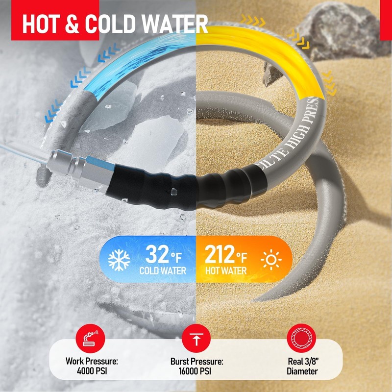SPECILITE 3/8" Pressure Washer Hose 50FT for Hot & Cold