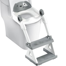 2 In 1 Potty Training Toilet Seat & Toddler Step Stool, Bottom Triangle Stability Toddler Toilet Seat, Adjustable Step & Seat Height Potty Seats (Grey)