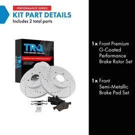 TRQ Front Brake Pad and Rotor Set Semi Metallic Coated Drilled Slotted Vented Rotors Compatible with 2005-2010 Ford Escape Mercury Mariner 2005-2011 Mazda Tribute