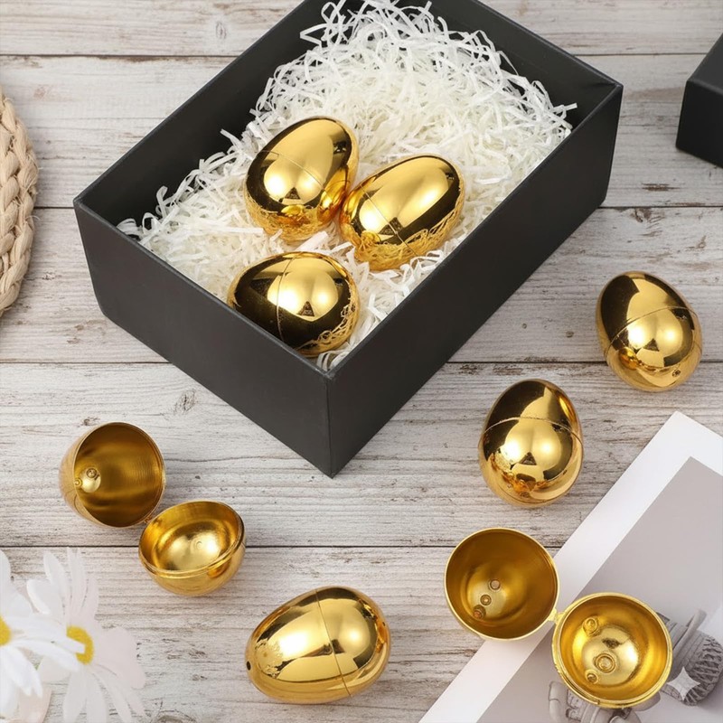 15 Pcs Fillable Golden Eggs Easter Plastic Empty Large DIY