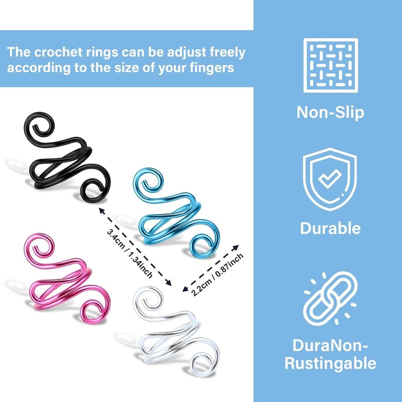 10 Crochet Hooks, Adjustable Crochet Guide Rings for Finger Knitting,