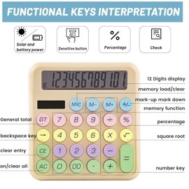 Desktop Calculator Cute Candy Color - 12 Digit Standard Basic Calculator, Cute Desk Calculator Dopamine Color Design, As a Gift for Colleagues, Kids,Classmates(Tawny)